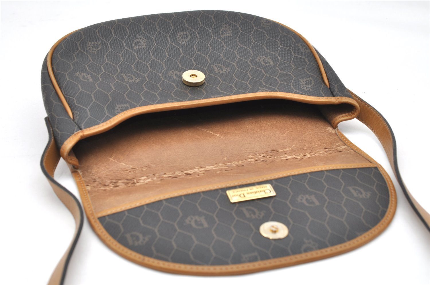 Authentic Christian Dior Honeycomb Shoulder Cross Bag PVC Leather Black 4700K