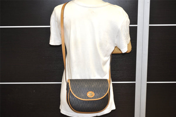 Authentic Christian Dior Honeycomb Shoulder Cross Bag PVC Leather Black 4700K
