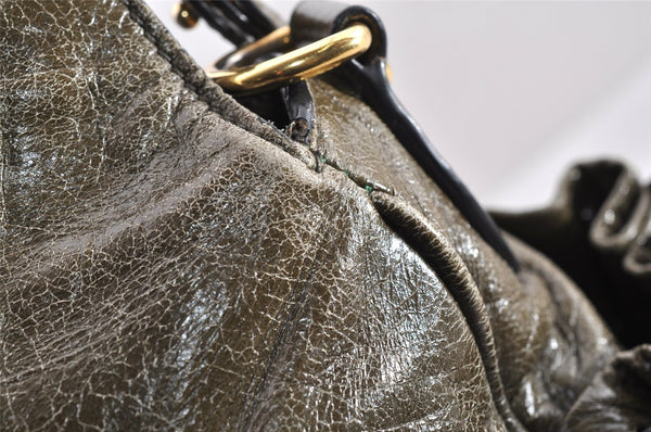 Authentic MIU MIU Vintage Leather 2Way Shoulder Hand Tote Bag Khaki Green 4701I