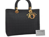 Authentic Christian Dior Lady Dior Cannage Nylon Hand Bag Black CD Junk 4702K