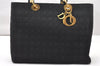 Authentic Christian Dior Lady Dior Cannage Nylon Hand Bag Black CD Junk 4702K