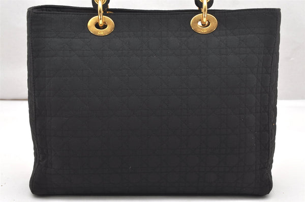 Authentic Christian Dior Lady Dior Cannage Nylon Hand Bag Black CD Junk 4702K
