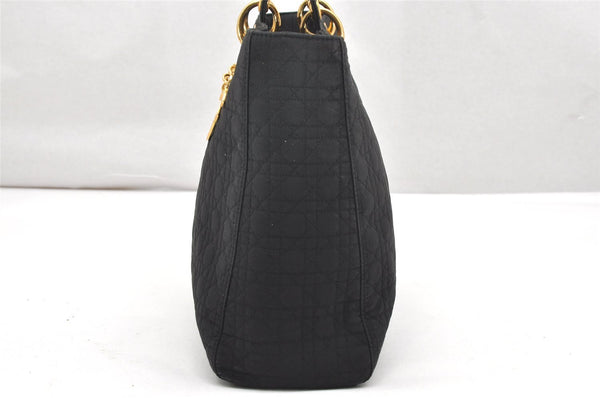 Authentic Christian Dior Lady Dior Cannage Nylon Hand Bag Black CD Junk 4702K