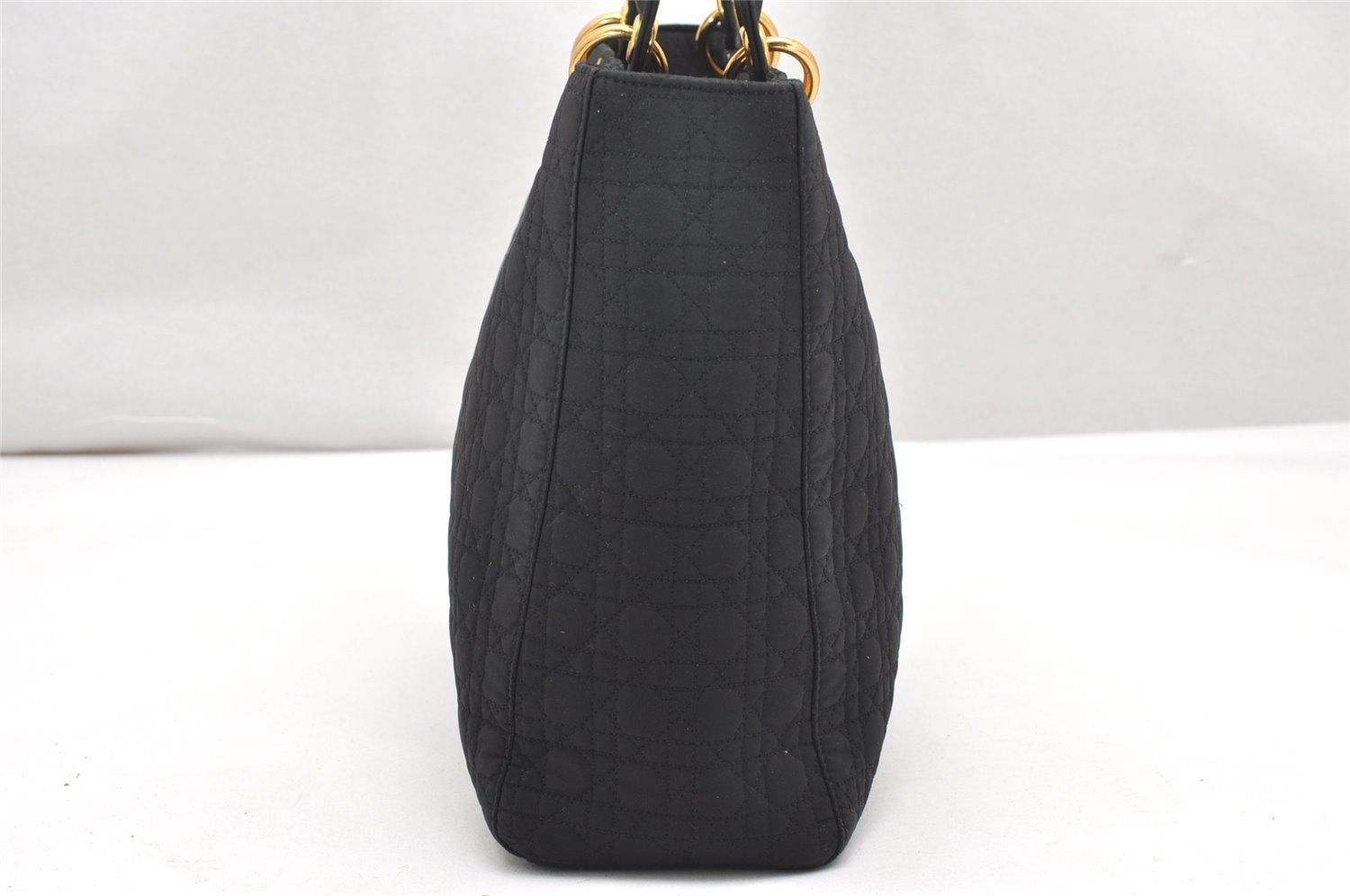 Authentic Christian Dior Lady Dior Cannage Nylon Hand Bag Black CD Junk 4702K