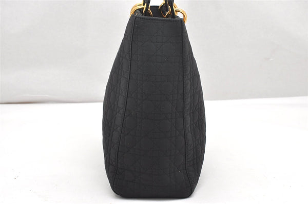 Authentic Christian Dior Lady Dior Cannage Nylon Hand Bag Black CD Junk 4702K