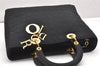 Authentic Christian Dior Lady Dior Cannage Nylon Hand Bag Black CD Junk 4702K