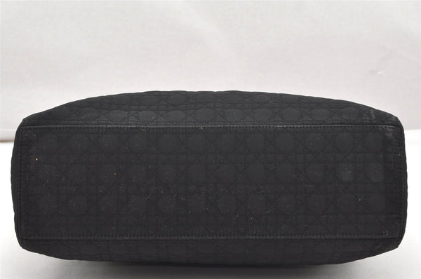 Authentic Christian Dior Lady Dior Cannage Nylon Hand Bag Black CD Junk 4702K