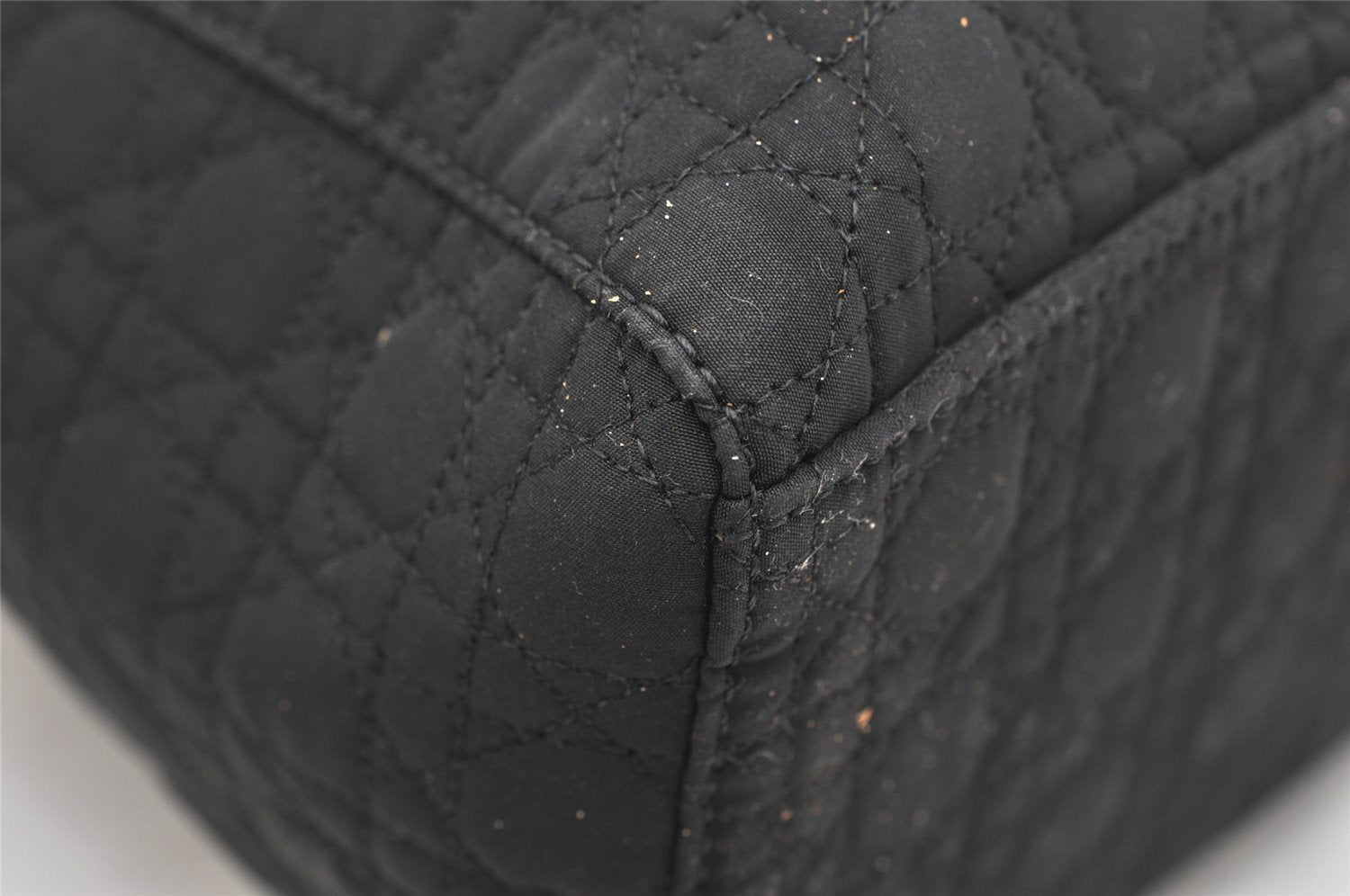 Authentic Christian Dior Lady Dior Cannage Nylon Hand Bag Black CD Junk 4702K