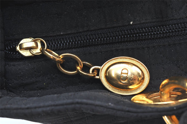 Authentic Christian Dior Lady Dior Cannage Nylon Hand Bag Black CD Junk 4702K