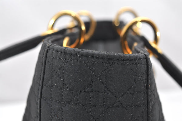 Authentic Christian Dior Lady Dior Cannage Nylon Hand Bag Black CD Junk 4702K