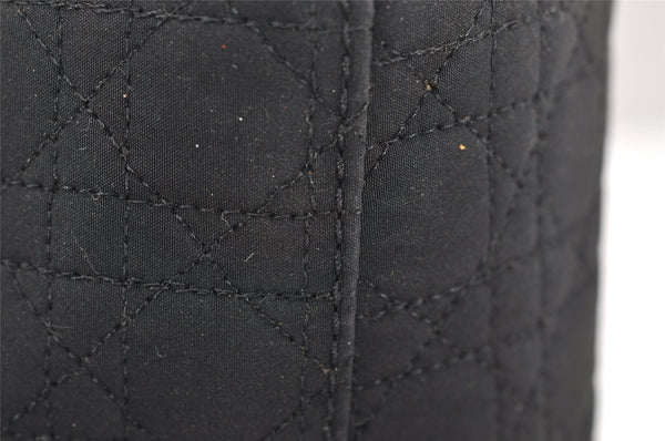 Authentic Christian Dior Lady Dior Cannage Nylon Hand Bag Black CD Junk 4702K