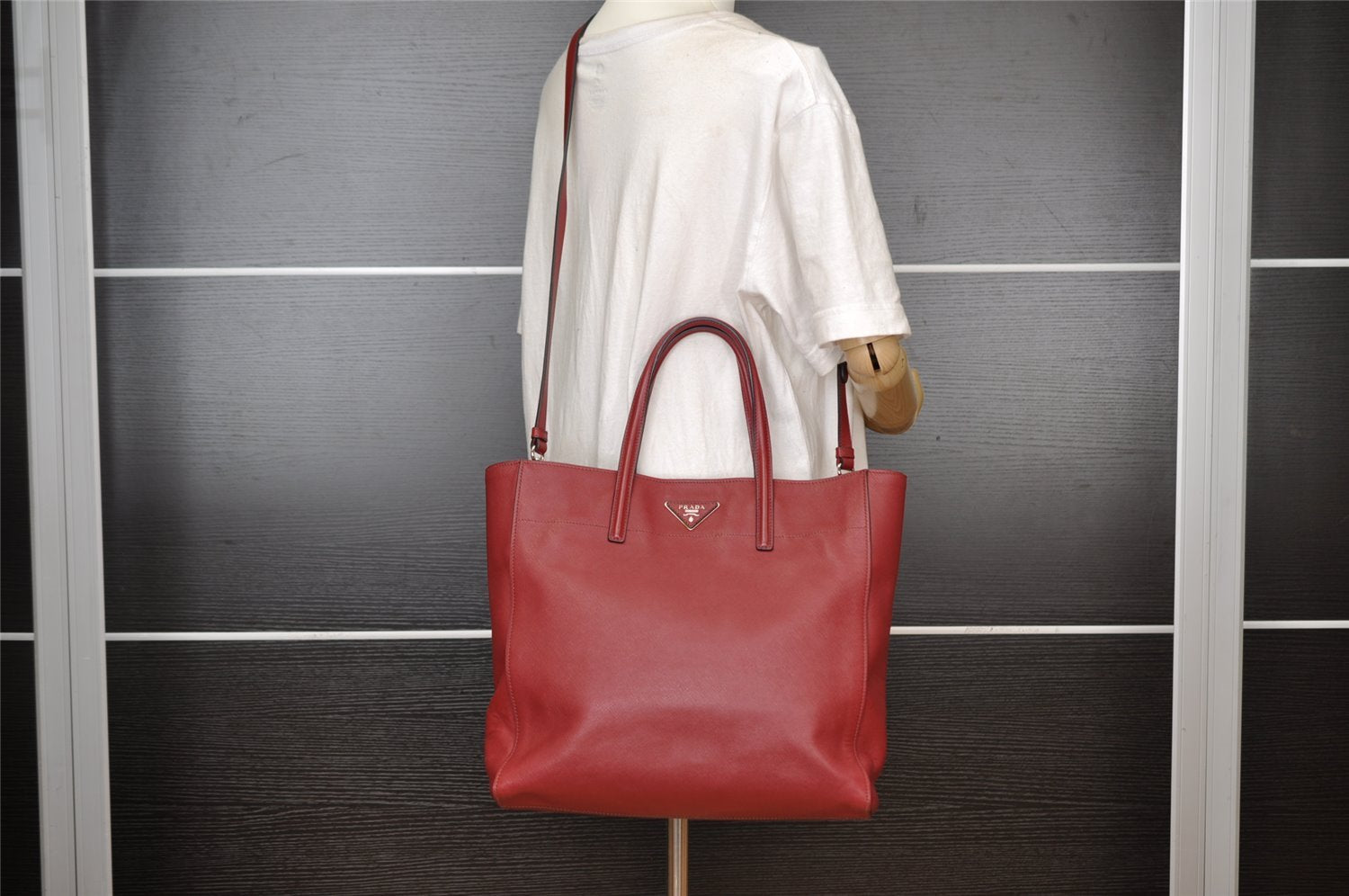 Authentic PRADA Saffiano Leather 2Way Shoulder Hand Tote Bag Bordeaux 4703I