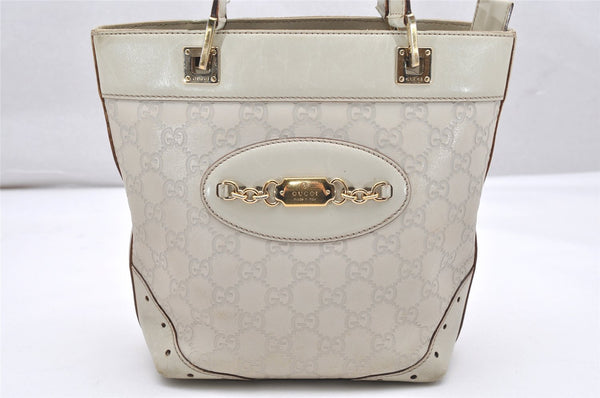 Authentic GUCCI Guccissima GG Leather Hand Bag Purse 145994 White 4704K