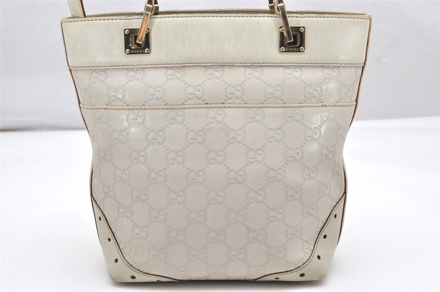 Authentic GUCCI Guccissima GG Leather Hand Bag Purse 145994 White 4704K