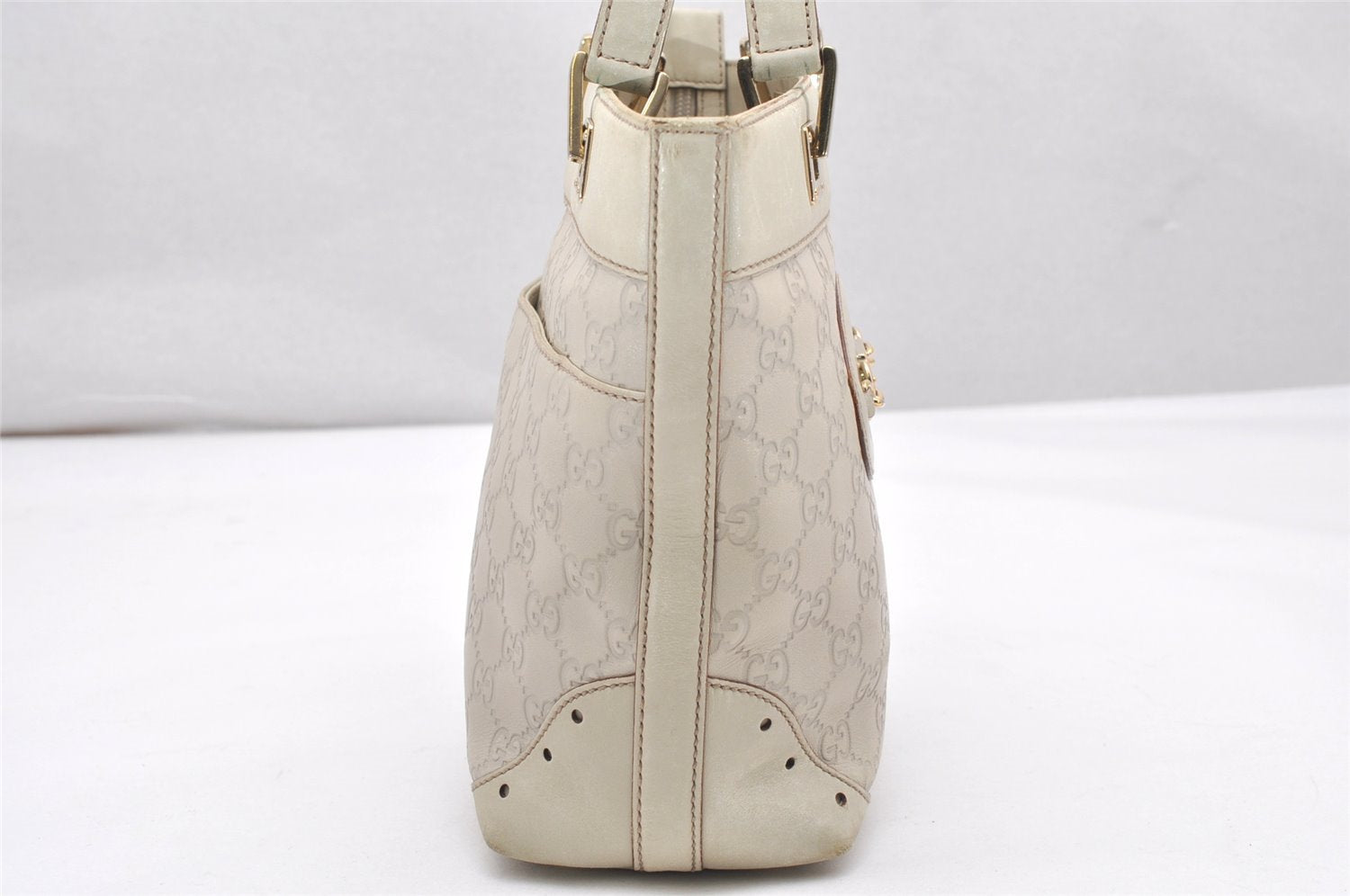 Authentic GUCCI Guccissima GG Leather Hand Bag Purse 145994 White 4704K