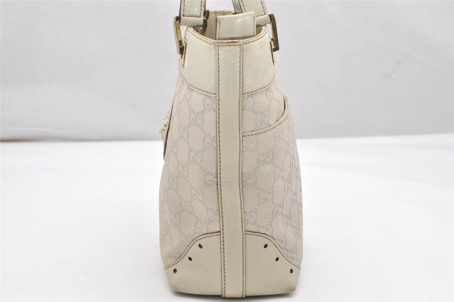 Authentic GUCCI Guccissima GG Leather Hand Bag Purse 145994 White 4704K