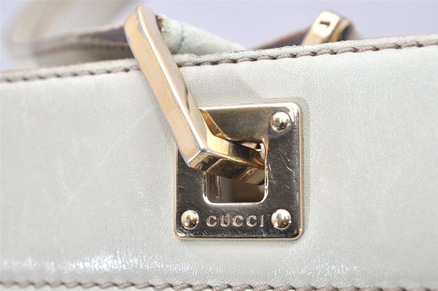 Authentic GUCCI Guccissima GG Leather Hand Bag Purse 145994 White 4704K