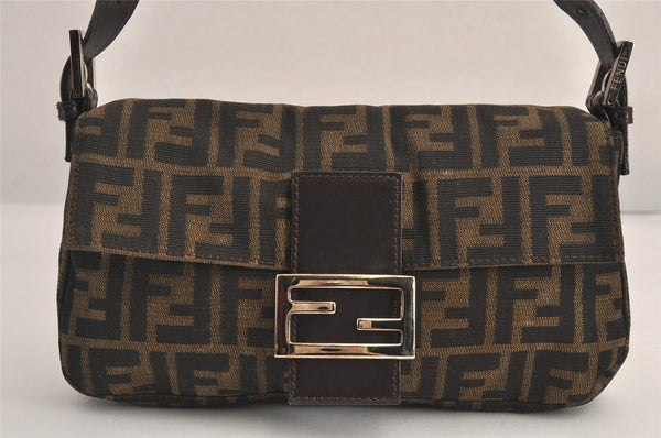 Authentic FENDI Zucca Mamma Baguette Shoulder Bag Canvas Leather Brown 4704M