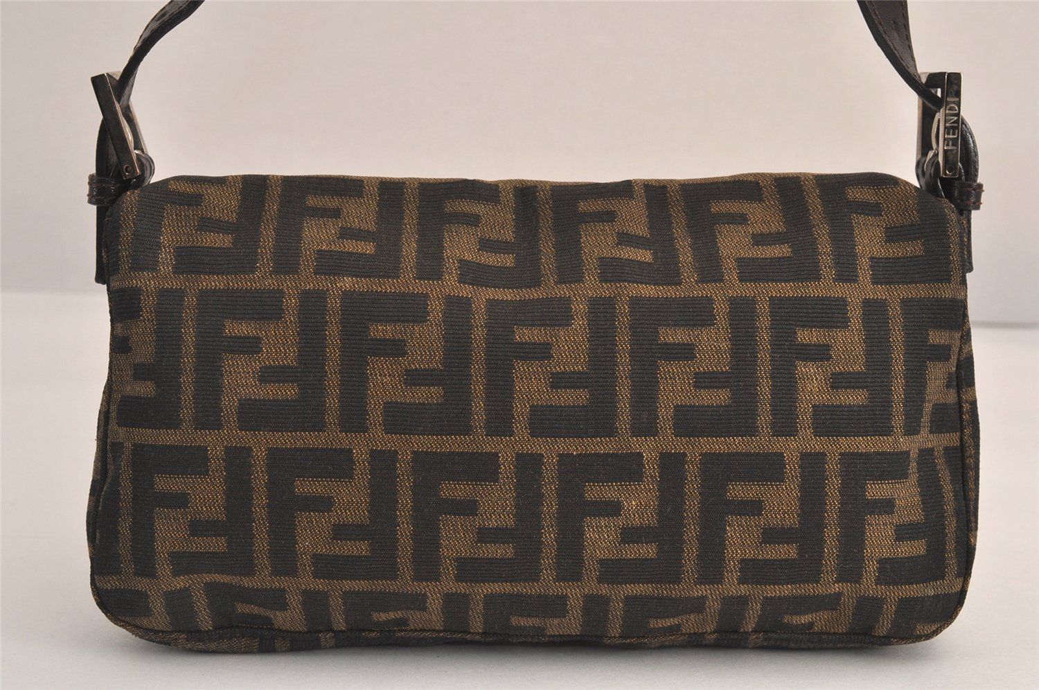 Authentic FENDI Zucca Mamma Baguette Shoulder Bag Canvas Leather Brown 4704M