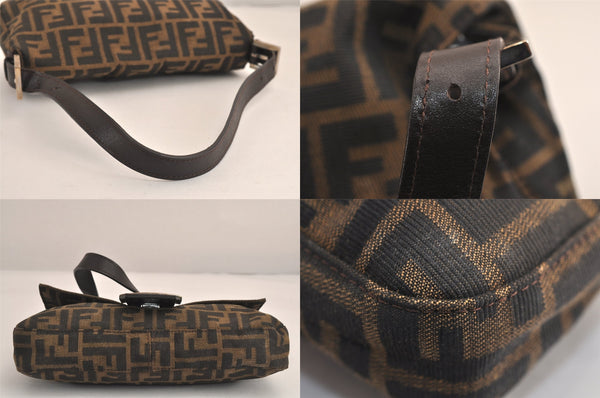 Authentic FENDI Zucca Mamma Baguette Shoulder Bag Canvas Leather Brown 4704M