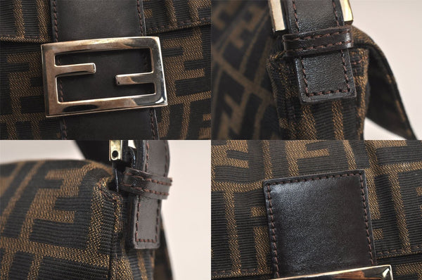 Authentic FENDI Zucca Mamma Baguette Shoulder Bag Canvas Leather Brown 4704M