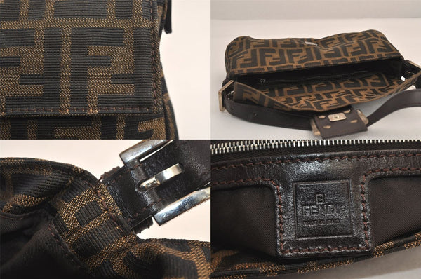 Authentic FENDI Zucca Mamma Baguette Shoulder Bag Canvas Leather Brown 4704M