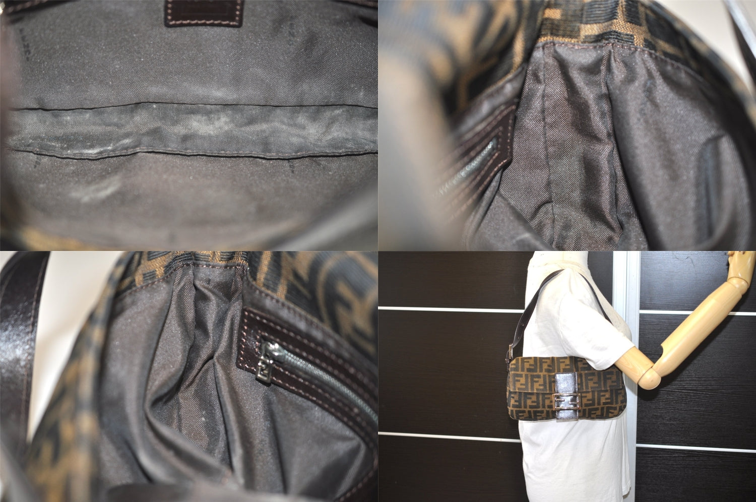 Authentic FENDI Zucca Mamma Baguette Shoulder Bag Canvas Leather Brown 4704M
