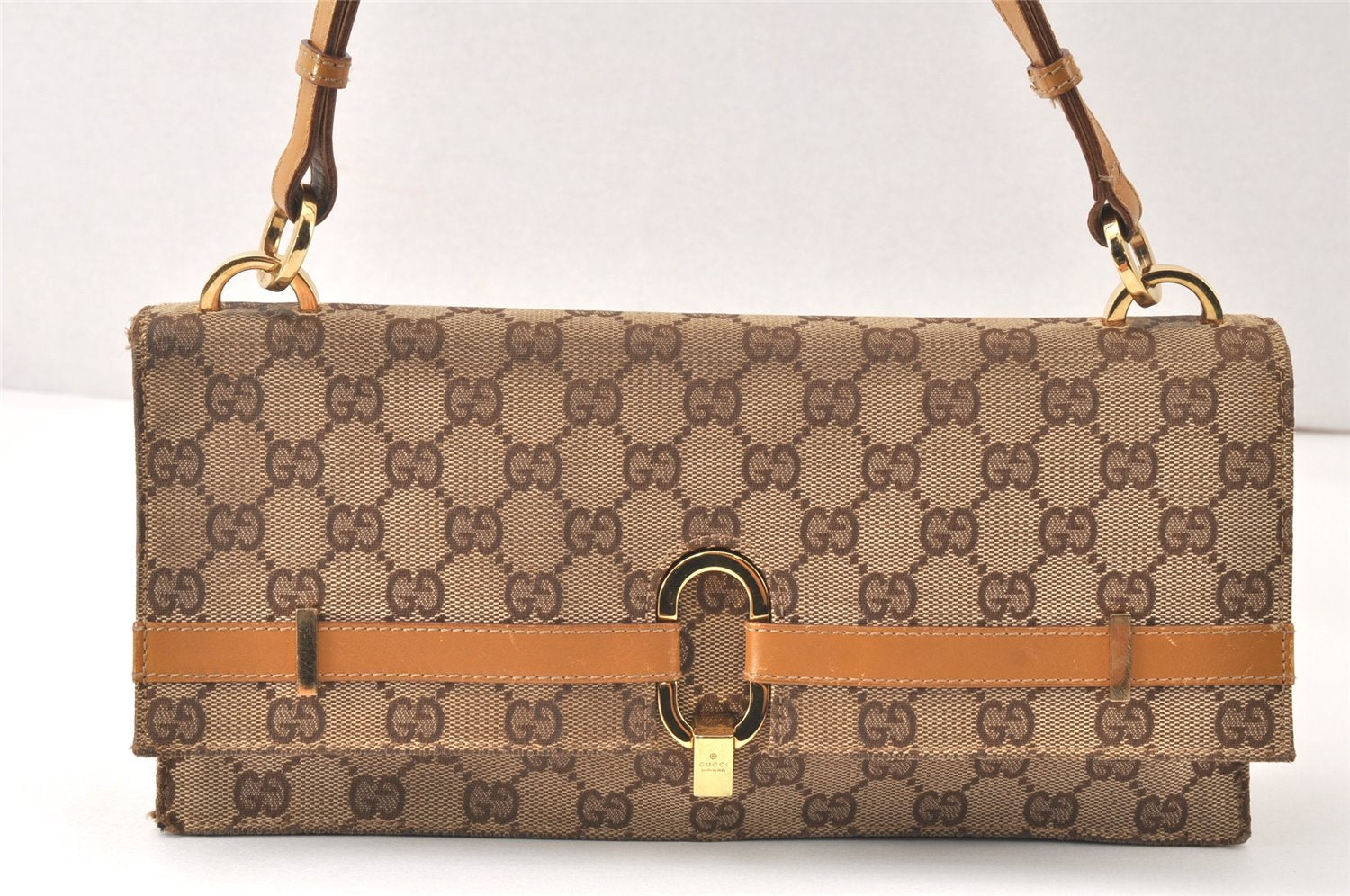 Authentic GUCCI Shoulder Hand Bag Purse GG Canvas Leather 0014045 Brown 4705K