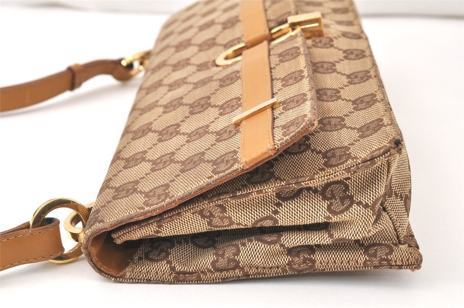 Authentic GUCCI Shoulder Hand Bag Purse GG Canvas Leather 0014045 Brown 4705K