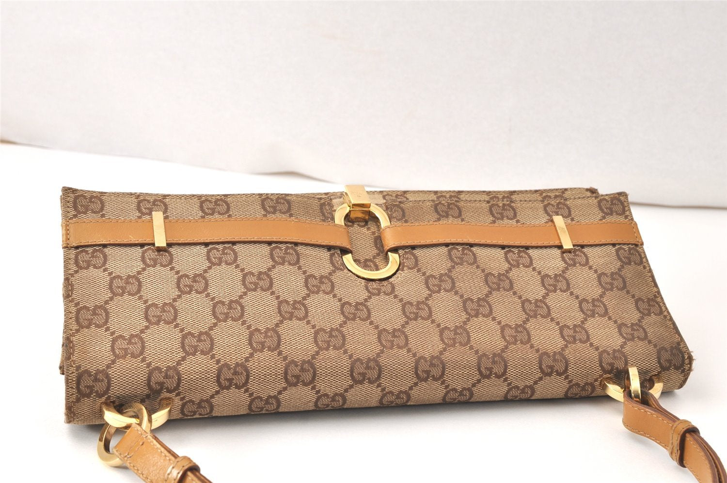 Authentic GUCCI Shoulder Hand Bag Purse GG Canvas Leather 0014045 Brown 4705K