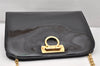 Authentic Salvatore Ferragamo Gancini Enamel Chain Shoulder Bag Black Junk 4706K