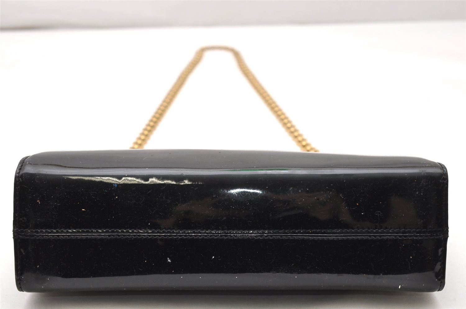 Authentic Salvatore Ferragamo Gancini Enamel Chain Shoulder Bag Black Junk 4706K