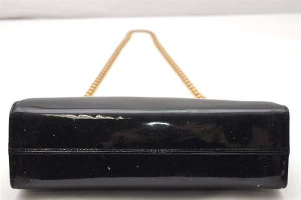 Authentic Salvatore Ferragamo Gancini Enamel Chain Shoulder Bag Black Junk 4706K