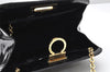 Authentic Salvatore Ferragamo Gancini Enamel Chain Shoulder Bag Black Junk 4706K