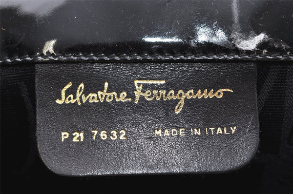 Authentic Salvatore Ferragamo Gancini Enamel Chain Shoulder Bag Black Junk 4706K
