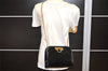 Authentic Salvatore Ferragamo Gancini Enamel Chain Shoulder Bag Black Junk 4706K
