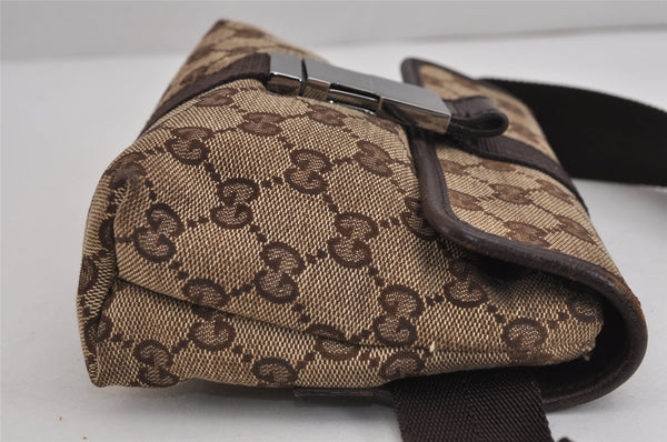 Authentic GUCCI Waist Body Bag Purse GG Canvas Leather 131236 Brown 4708J