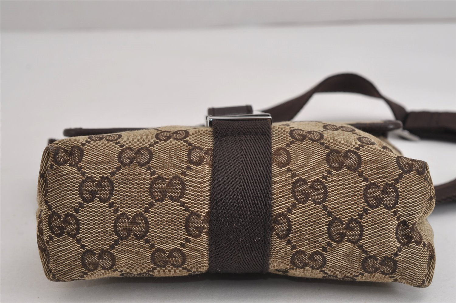 Authentic GUCCI Waist Body Bag Purse GG Canvas Leather 131236 Brown 4708J