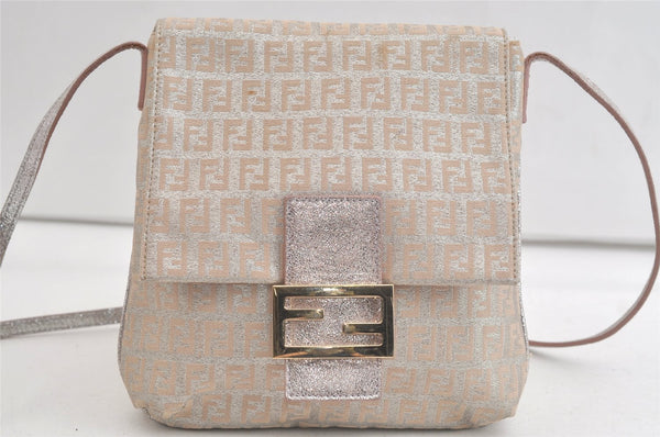 Authentic FENDI Zucchino Mamma Baguette Shoulder Bag Canvas Leather Beige 4708K