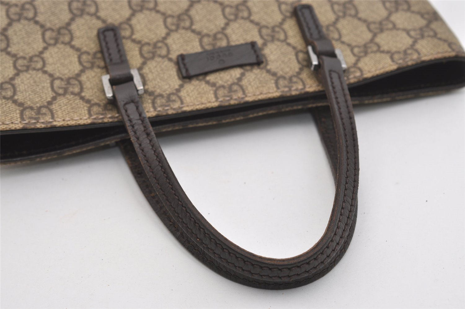 Authentic GUCCI Vintage Hand Tote Bag GG PVC Leather 117551 Brown 4709J