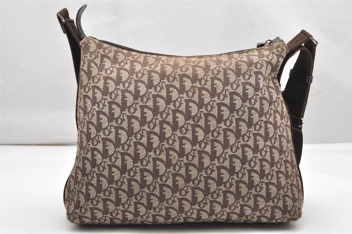 Authentic Christian Dior Trotter Shoulder Cross Bag Canvas Leather Brown 4709K