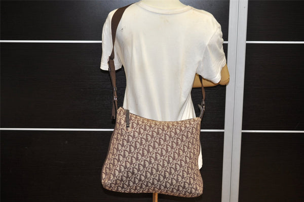 Authentic Christian Dior Trotter Shoulder Cross Bag Canvas Leather Brown 4709K