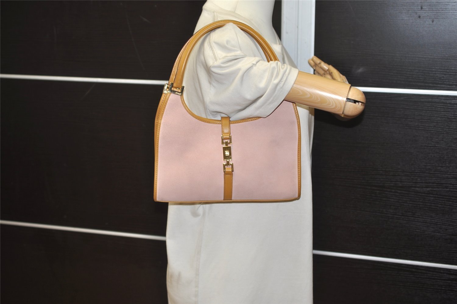 Authentic GUCCI Jackie Shoulder Hand Bag Purse Suede Leather 0021068 Pink 4710J