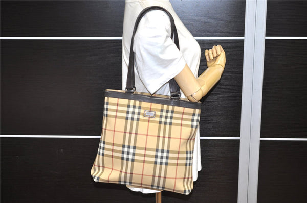 Authentic BURBERRY Vintage Nova Check Shoulder Tote Bag PVC Leather Beige 4710K