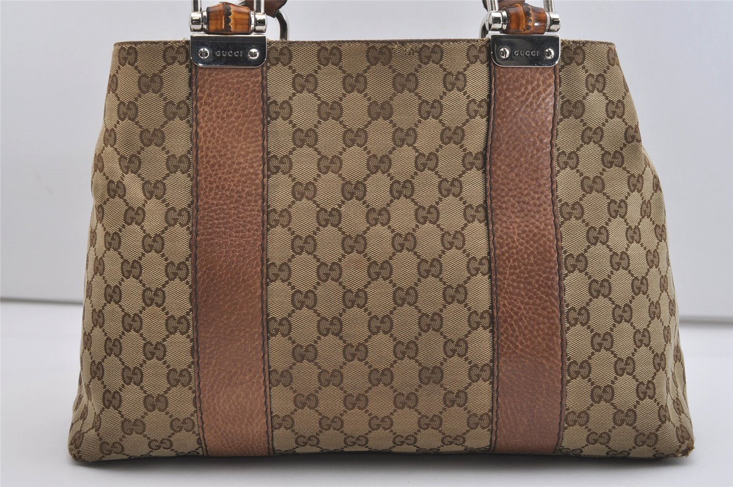 Authentic GUCCI Bamboo Shoulder Hand Bag GG Canvas Leather 232947 Brown 4711J