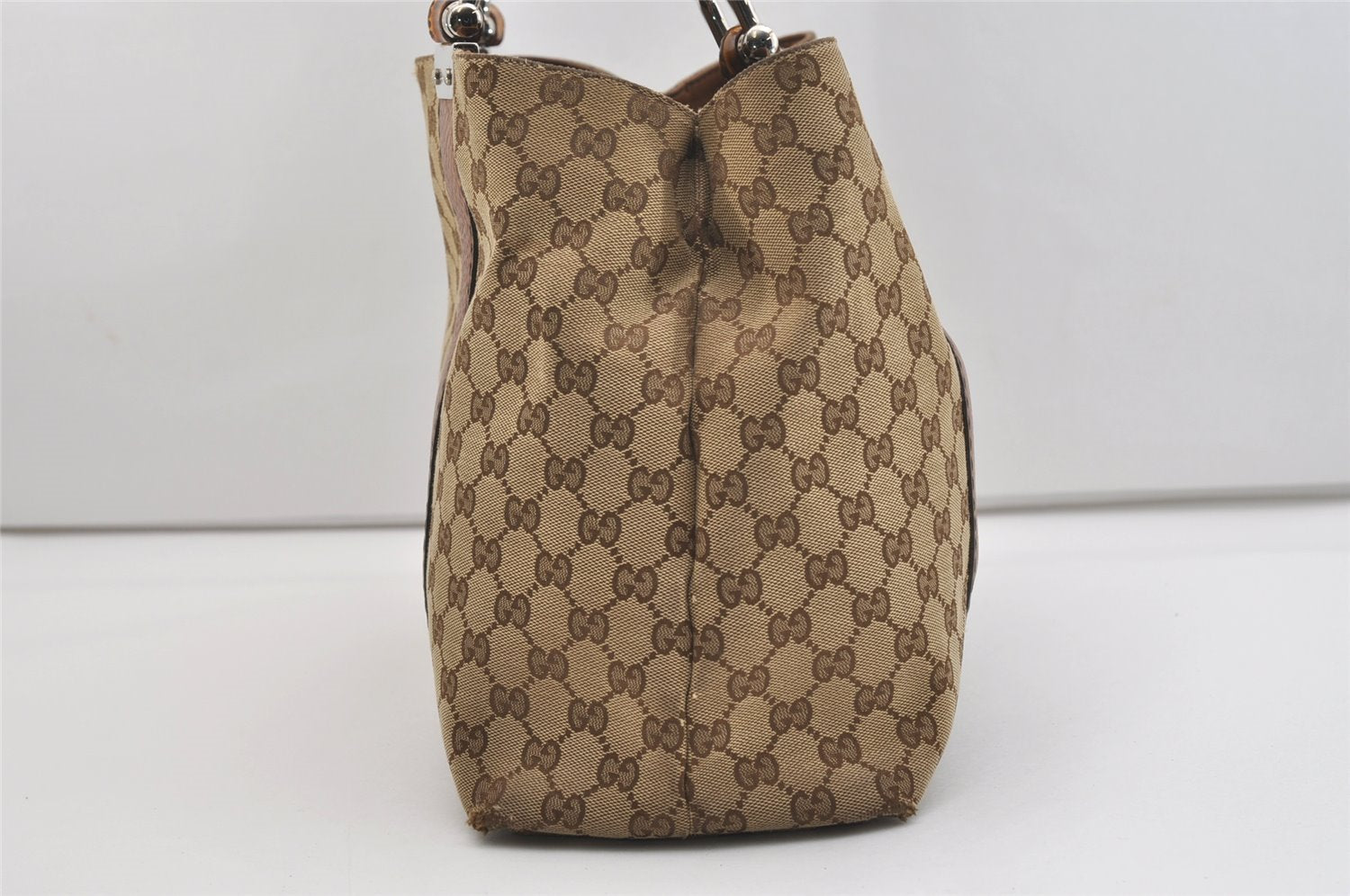 Authentic GUCCI Bamboo Shoulder Hand Bag GG Canvas Leather 232947 Brown 4711J
