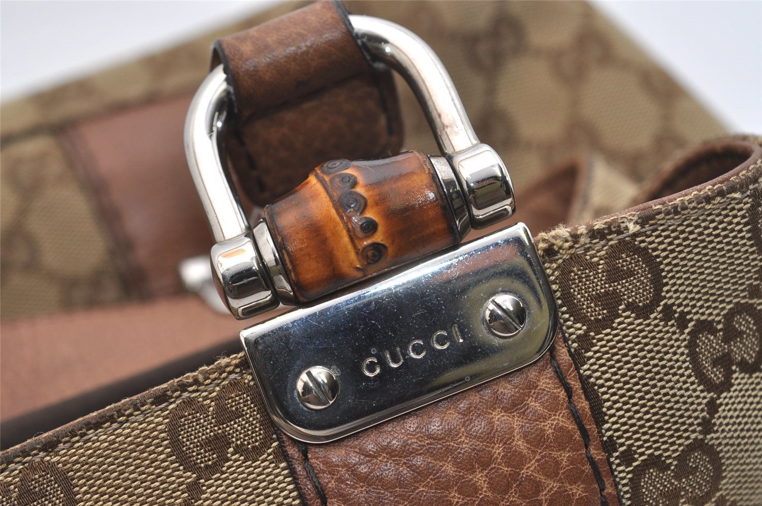 Authentic GUCCI Bamboo Shoulder Hand Bag GG Canvas Leather 232947 Brown 4711J