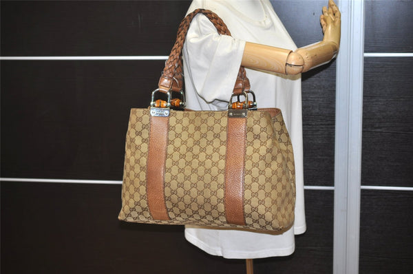 Authentic GUCCI Bamboo Shoulder Hand Bag GG Canvas Leather 232947 Brown 4711J