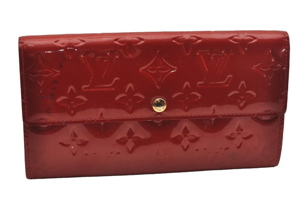 Auth Louis Vuitton Vernis Pochette Porte Monnaie Credit Wallet M91983 Red 4712J