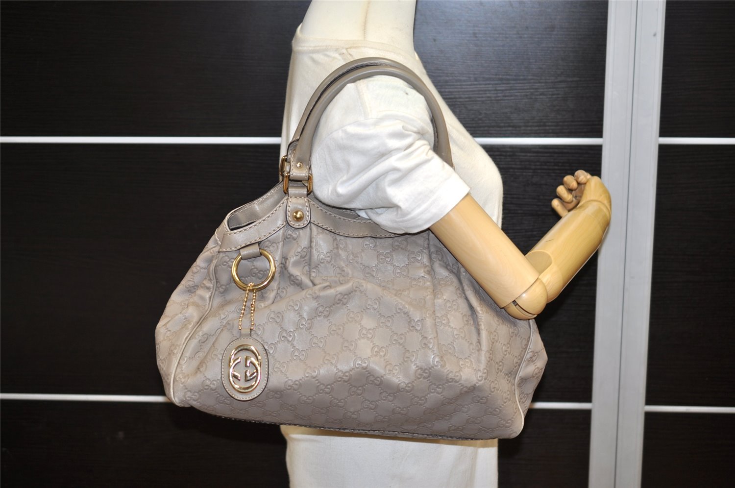 Authentic GUCCI Sukey Guccissima Tote Hand Bag GG Leather 211944 Gray 4713K
